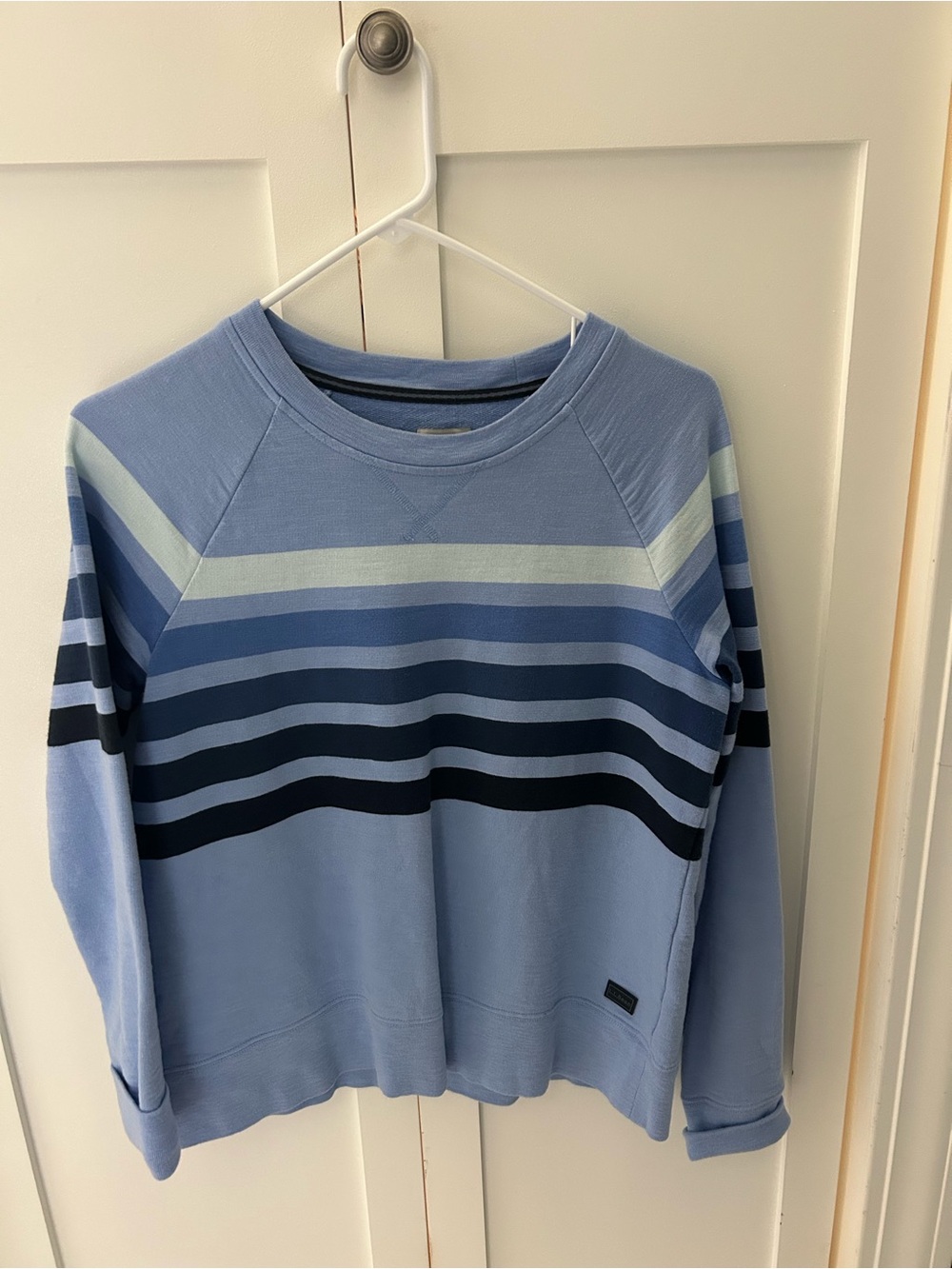 Women’s LL Bean Light Blue Striped Crewneck Sweater